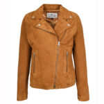 Women's Genuine Goat Suede Biker Jacket Lola Cognac