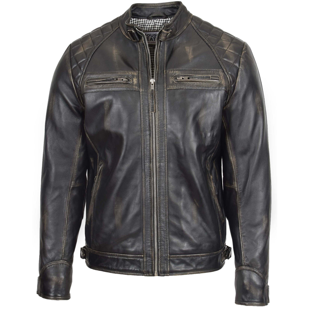 1_4c73a4ff-7f75-41be-b879-0663a91de82d Mens Biker Leather Jacket Standing Collar Bowie Rub Off - Image 1