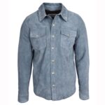 Mens Real Goat Suede Shirt Western Trucker Jacket Oliver Denim Blue