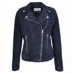 Women's Genuine Goat Suede Biker Jacket Lola Navy Blue
