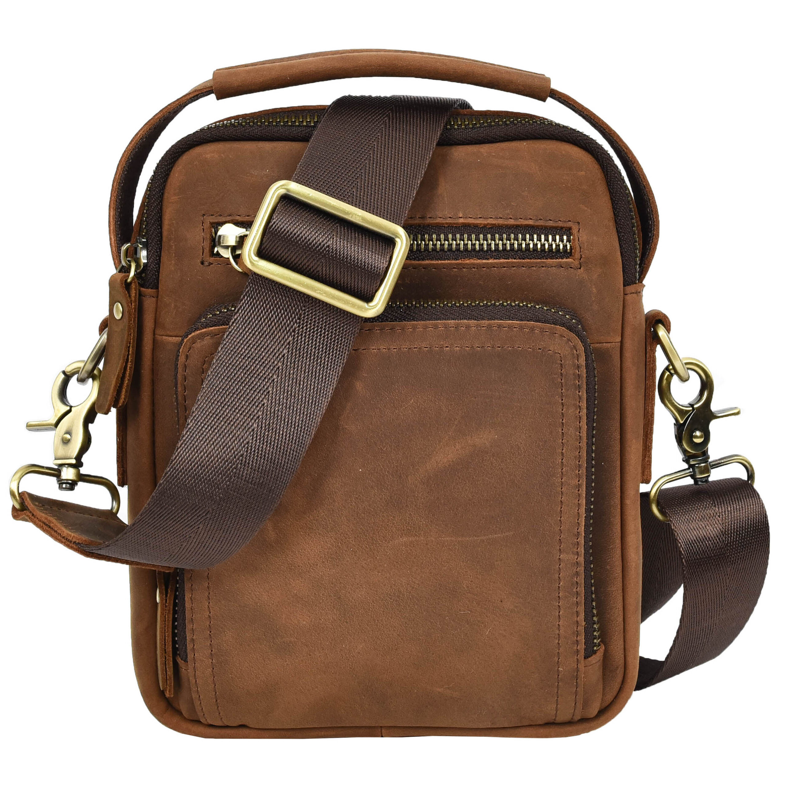 H1WEB_1ad779ae-60b4-4eb1-9583-ab6b4ad66f66 Mens Real Leather Cross Body Bag Small Organiser Travel Pouch Jett Tan Hunter - Image 1