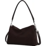 Women's Real Suede Hobo Shoulder Bag Side Tassel Solana Brown - Image 2