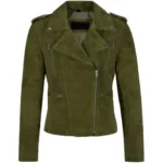 Women's Genuine Goat Suede Biker Jacket Lola Olive Green Regular price - Image 2